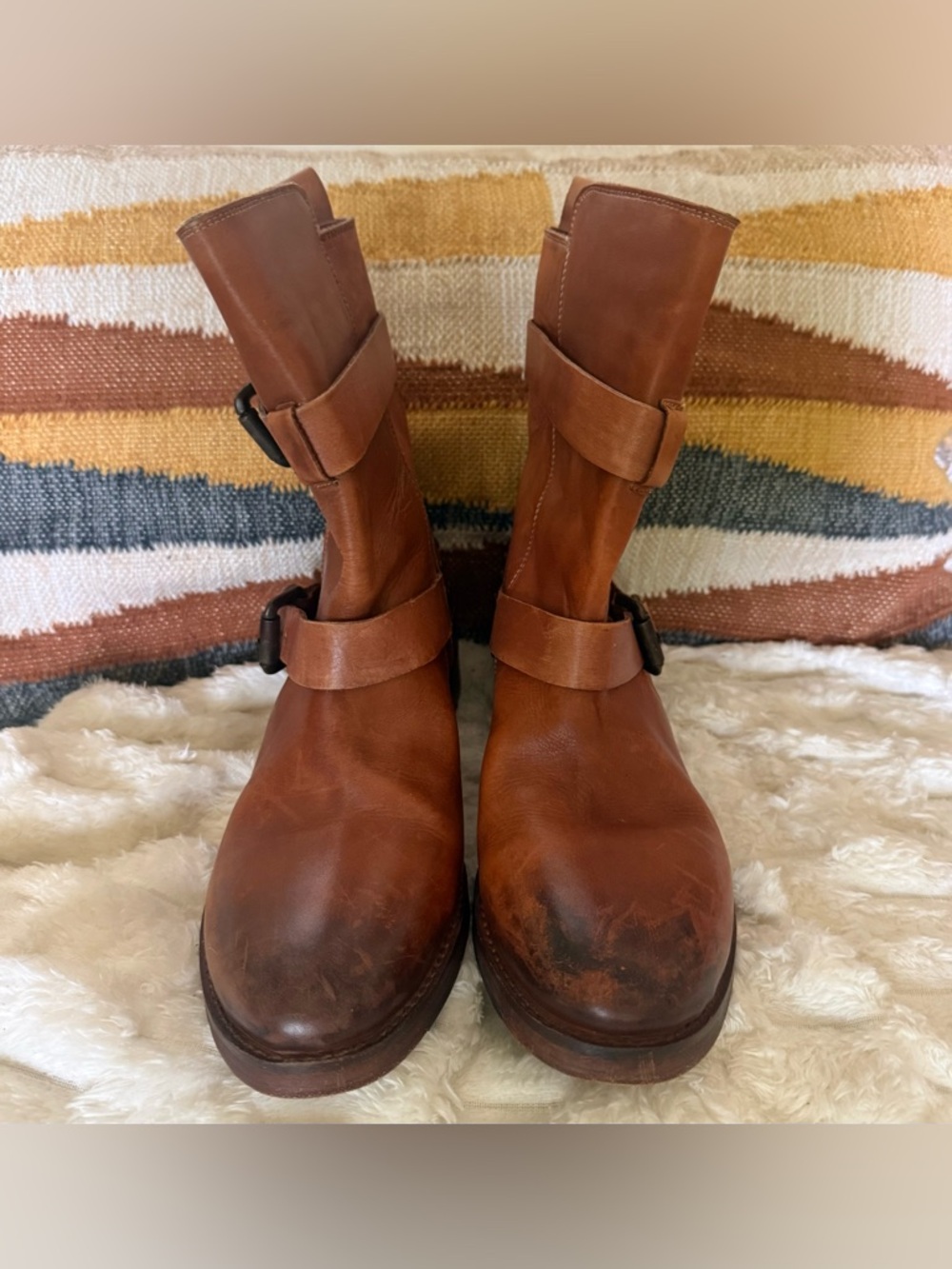 Vintage Foundry Co Sherry Ankle Boots Brown Leather Buckle Women’s 7 Moto Boho - Picture 3 of 10